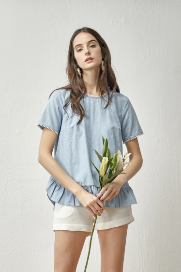 Wholesaler NATHAEL - Button-down chambray blouse