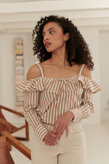 Wholesaler NATHAEL - Striped cotton off-the-shoulder blouse