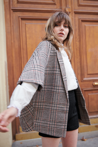 Wholesaler NATHAEL - Checked wool cape coat