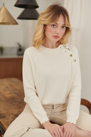 Wholesaler NATHAEL - Wool and cotton jumper with scalloped edges