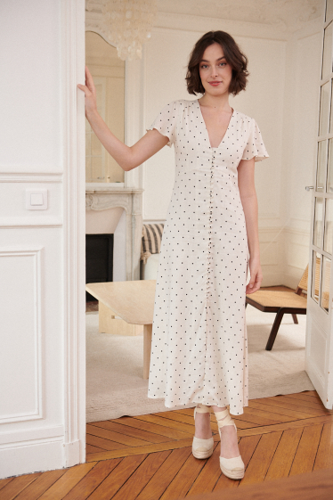 Wholesaler NATHAEL - Long polka dot print linen dress