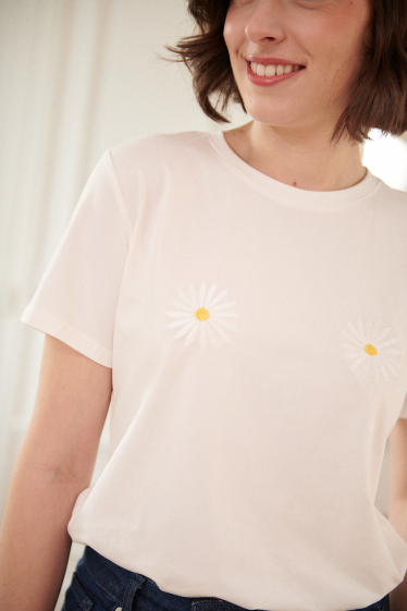 Mayorista NATHAEL - Camiseta de algodón con bordado floral