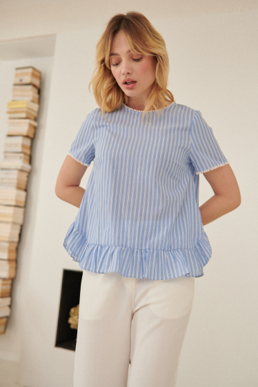 Wholesaler NATHAEL - Striped cotton blouse with buttoned back