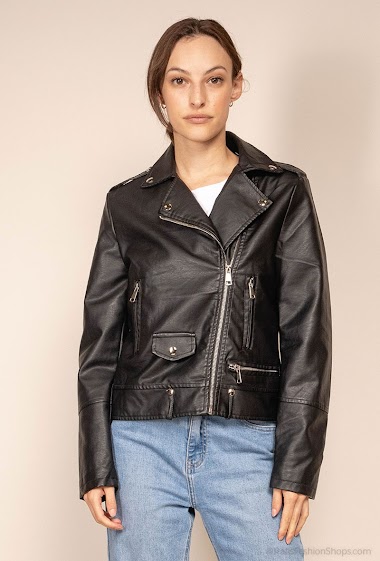 Großhändler New Lolo - Collarless faux leather biker jacket