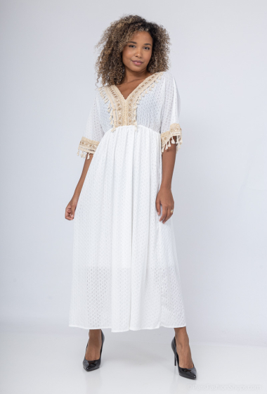 Wholesaler New Lolo - LONG GOLD SHORT SLEEVE DRESS WITH A THREAD IN THE FRONT