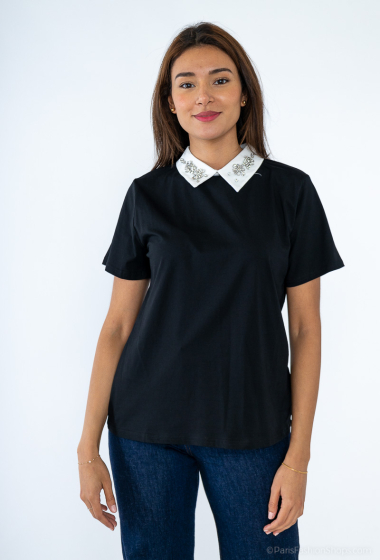 Wholesaler New Lolo - T-SHIRT shirt collar rhinestone embroidery
