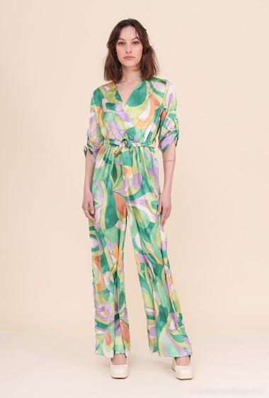 Wholesalers New Sensation - Printed crossover jumpsuit in satin fabric