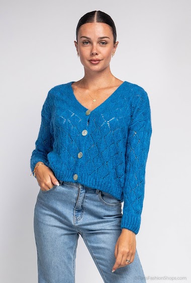 Wholesalers New Sensation - Hemstitched buttoned knit cardigan