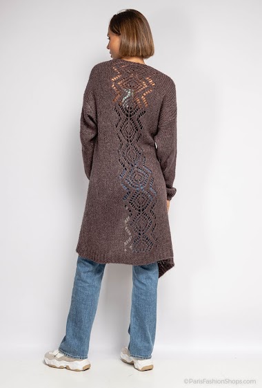 Wholesaler New Sensation - Long wool cardigan with openwork back.