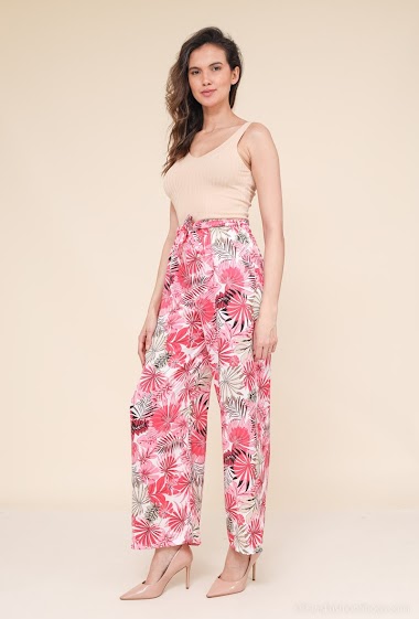 Printed trousers in satin fabric