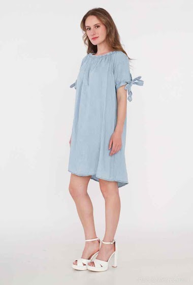 Wholesalers New Sensation - Tence denim dress with elastic collar