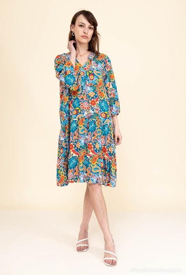 Wholesalers New Sensation - Printed dress in washed viscose fabric