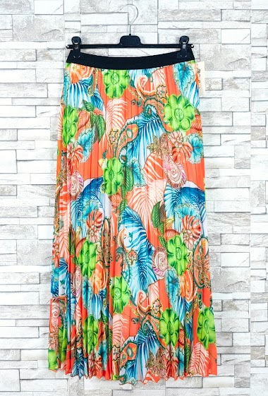 Wholesalers New Sunshine - Long printed pleated skirt