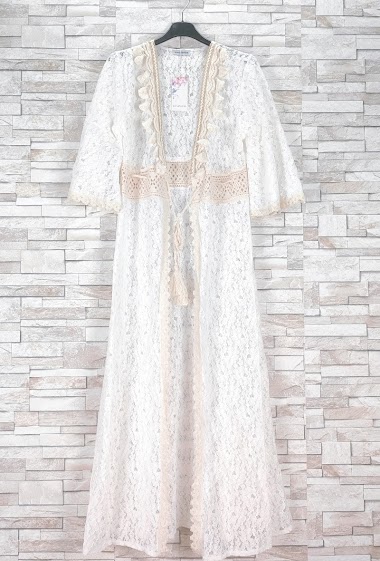 Long kimono with tie front in lace