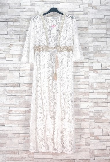 Wholesalers New Sunshine - Long kimono with tie front in lace