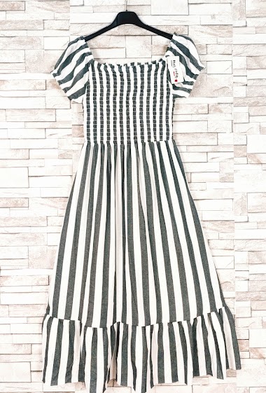 Großhändler New Sunshine - Striped dress with square collar and short sleeves