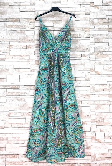 Long printed dress with v-neck straps