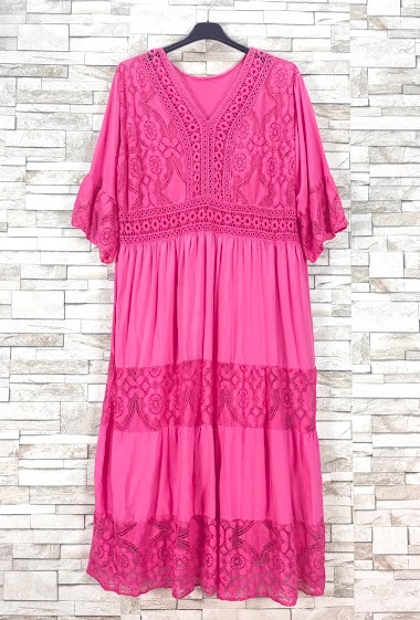 Wholesaler New Sunshine - Long lace dresses with short sleeves