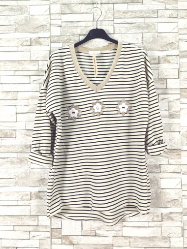 Wholesaler New Sunshine - Long-sleeved v-neck striped t-shirt