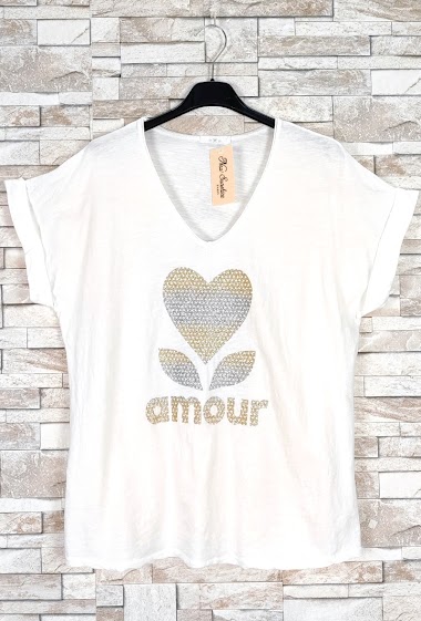 Grossiste New Sunshine - T shirt col v "AMOUR"