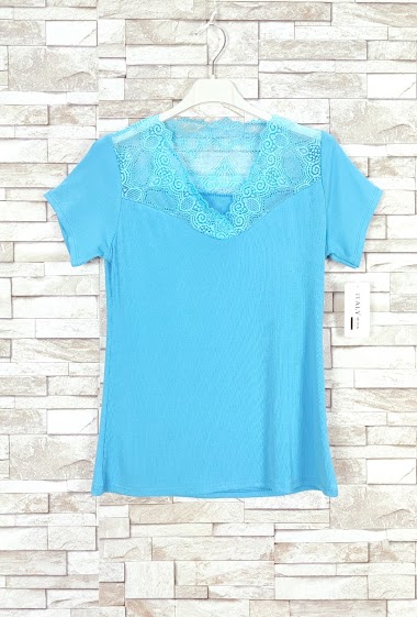 Wholesaler New Sunshine - Short-sleeved lace v-neck top