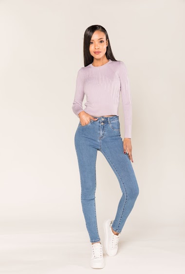Großhändler Nina Carter - Blaue Skinny-Jeans mit hoher Taille und 2 Knöpfen