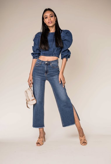 Wholesaler Nina Carter - Cropped flared jeans with slits