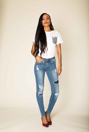Großhändler Nina Carter - Geflickte Jeans mit niedriger Leibhöhe