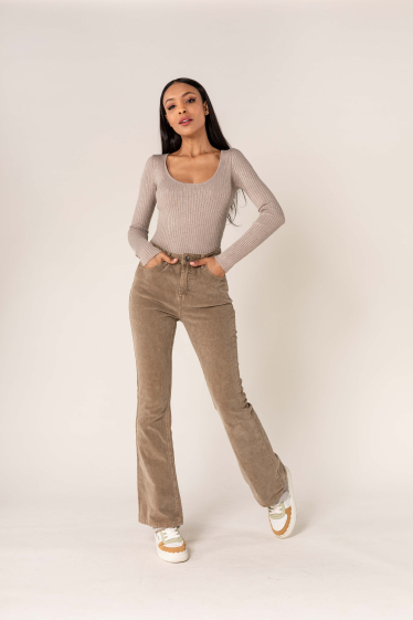 Grossiste Nina Carter - Pantalon velours côtelé bootcut taille haute