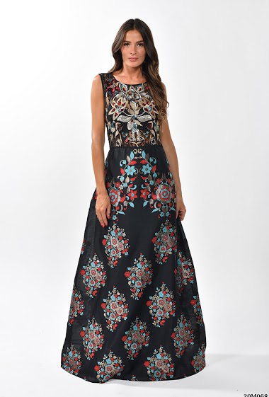 Wholesaler NJ Couture - Long dress with embroidery and sequins