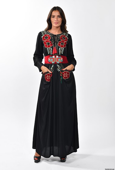 Wholesaler NJ Couture - Long dress with embroidery, pearls and sequins
