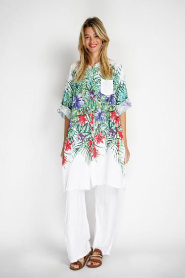 Mayorista Noéline - Camisa de lino con estampado tropical