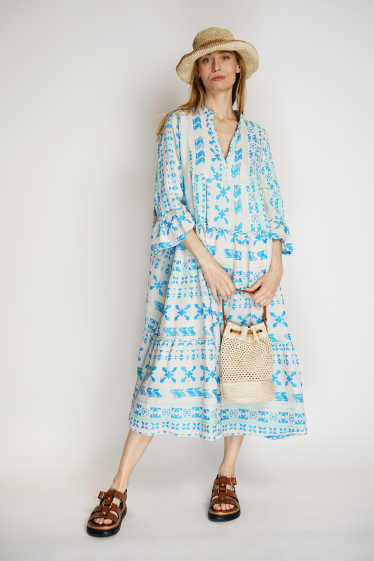 Wholesaler Noéline - Embroidered patterned cotton dress