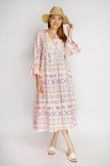 Wholesaler Noéline - Embroidered patterned cotton dress