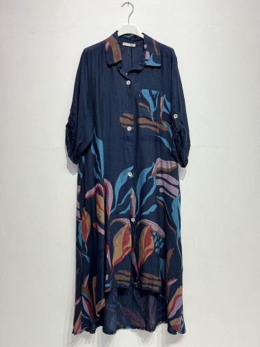 Grossiste Noéline - Robe chemise en lin à motif