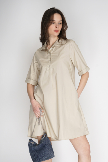 Grossiste Noéline - Robe chemise en popeline de coton