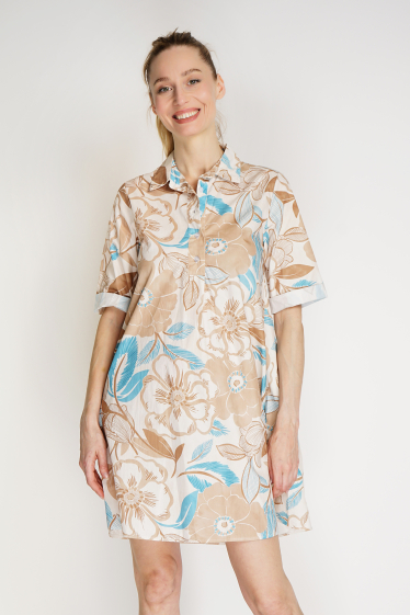 Grossiste Noéline - Robe chemise imprimée en popeline de coton