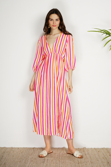 Wholesaler Noéline - Striped printed dress in cotton gauze
