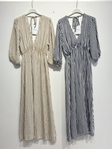 Grossiste Noéline - Robe imprimée rayures en gaze de coton