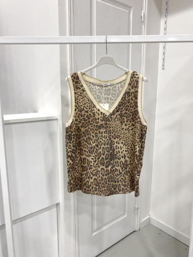 Mayorista NOS - Camiseta sin mangas de lúrex con estampado de leopardo