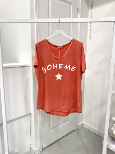Wholesaler NOS - Spray-washed short-sleeved top with “BOHEME” pattern