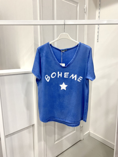 Wholesaler NOS - Spray-washed short-sleeved top with “BOHEME” pattern