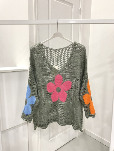 Großhändler NOS - Lurex-Pullover mit Blume