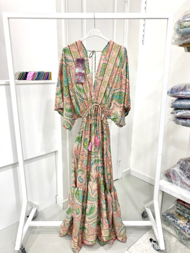 Wholesaler NOS - Long bohemian dress with print and gold effect