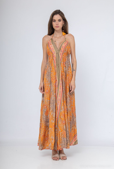 Wholesaler NOS - Printed backless dress with gold effect