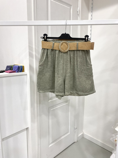 Großhändler NOS - Verwaschene Shorts aus einfarbiger Baumwolle mit Gürtel