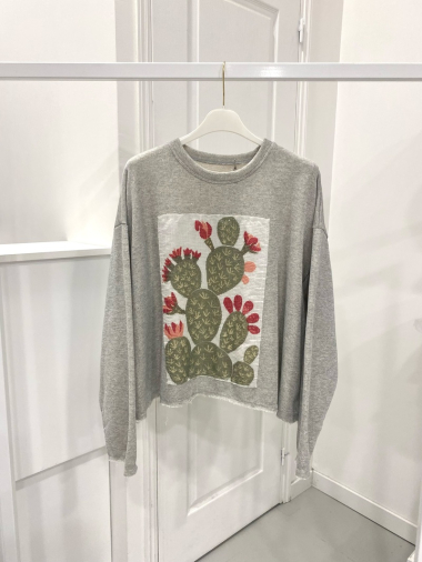 Großhändler NOS - Silbernes Lurex-Sweatshirt „Cactus“.