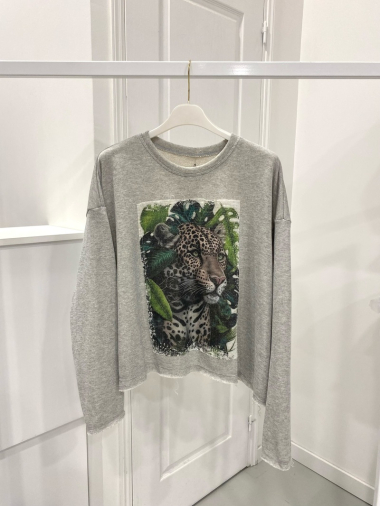 Wholesaler NOS - Light silver lurex sweatshirt with leopard print