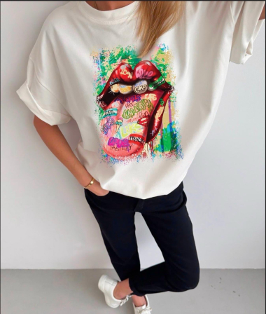 Großhändler NOS - T-Shirt mit „Mundzunge“-Aufdruck