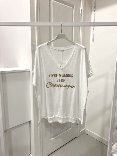 Grossiste NOS - T - shirt avec motif "vivre d'amour et de champagne"